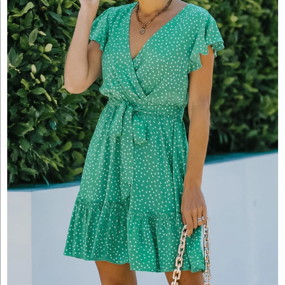 Polka dot drape front mini dress
